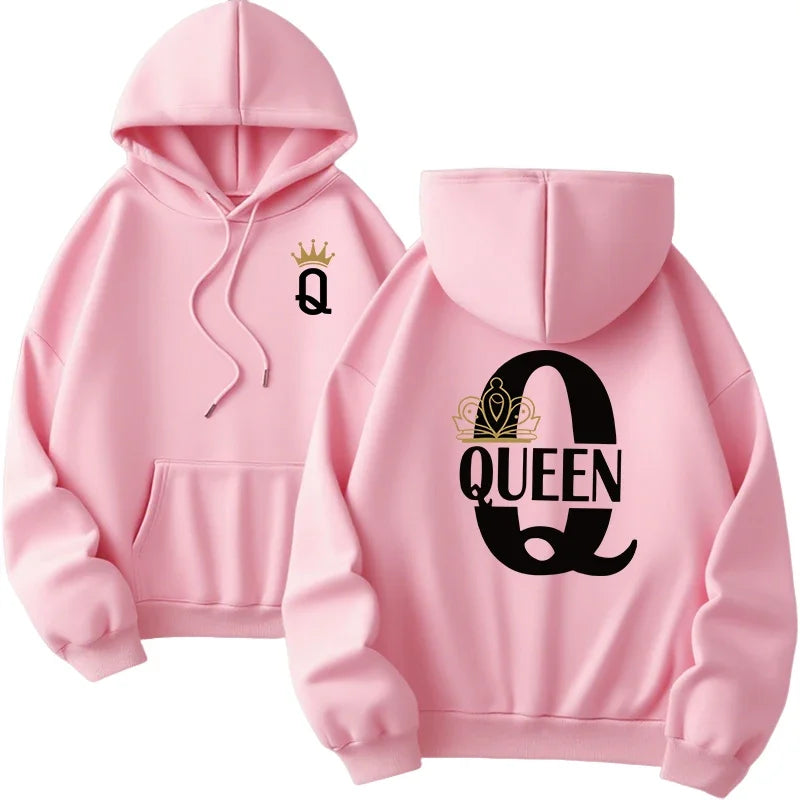 Mujer hombre hogar comodidad al aire libre cálido suelto Casual sudaderas con capucha 2025 nueva llegada parejas sudaderas clásico Queen King estampado pulóver