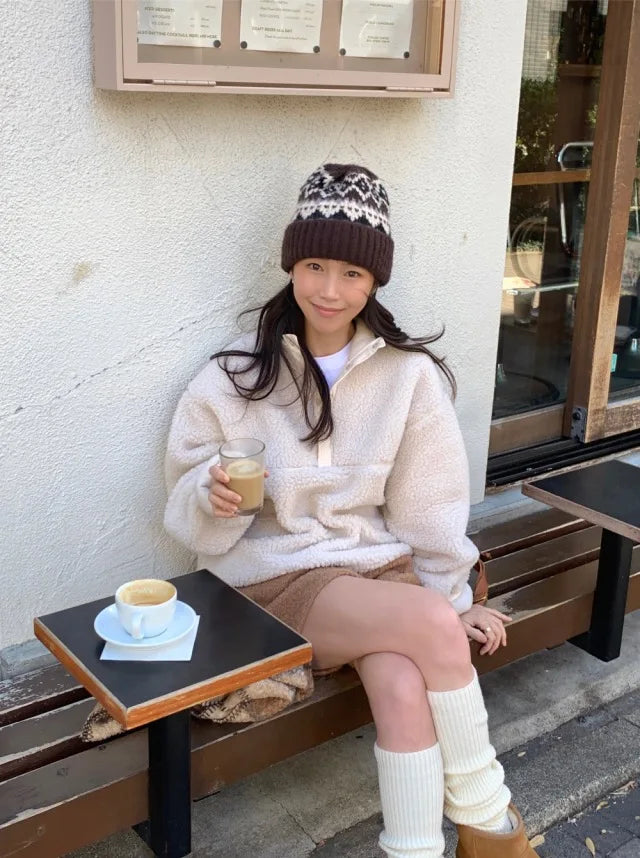 Suda de Terciopelo de Cordero para Mujer, Estilo Hoado y Casual, Cuello Alto, Abrigo Cálido de Manga Larga, Versión Cor... YUNO STUDIOS