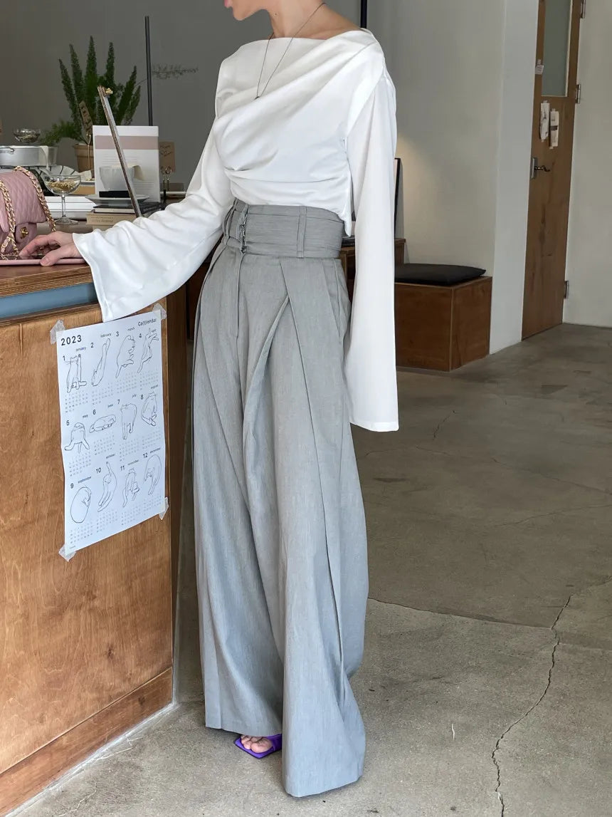 Pantalones largos para mujer, pantalón de pierna ancha, liso, informal, Regular, suelto, Simple, elegante, empalme, Capris ajustados de cintura alta, pantalones de otoño