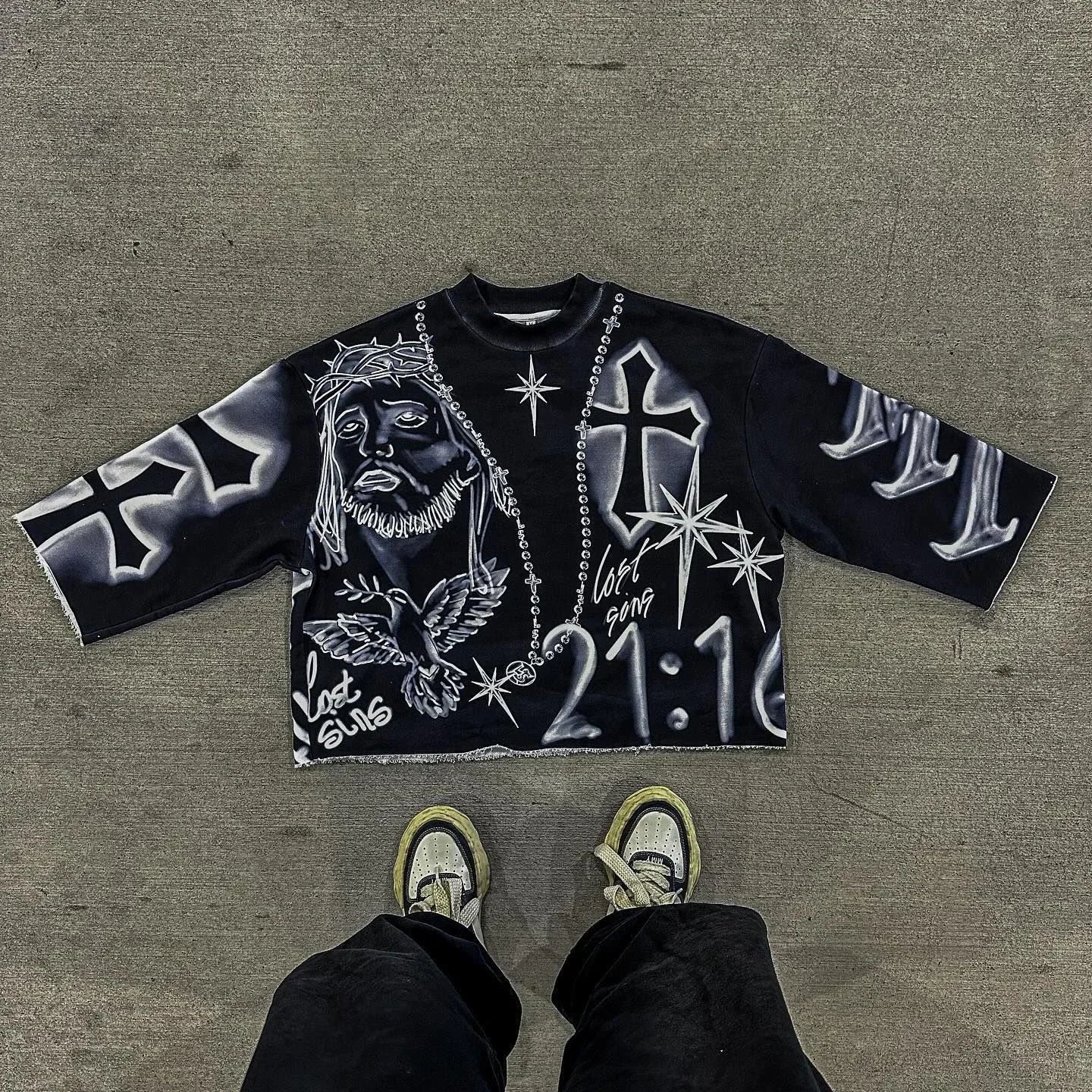 Nueva sudadera retro americana de calle hip-hop de gran tamaño con estampado de manga larga para hombres Y2k Harajuku moda casual suelta pareja sudadera YUNO STUDIOS