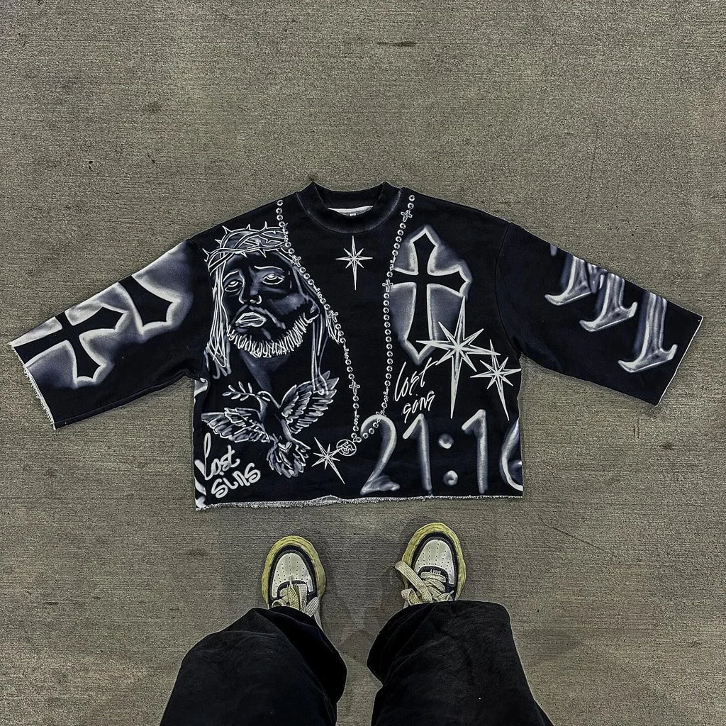 Nueva sudadera retro americana de calle hip-hop de gran tamaño con estampado de manga larga para hombres Y2k Harajuku moda casual suelta pareja sudadera