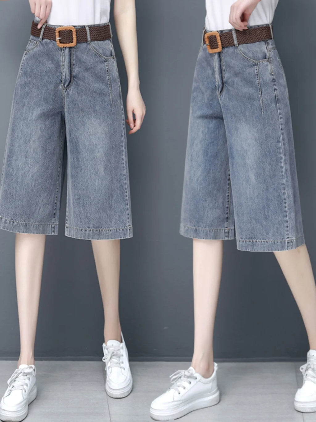 Plones vaqueros de pierna ancha de cintura alta para mujer, novedad de verano, estilo fino, cinco-siete, sueltos, adeaz... YUNO STUDIOS