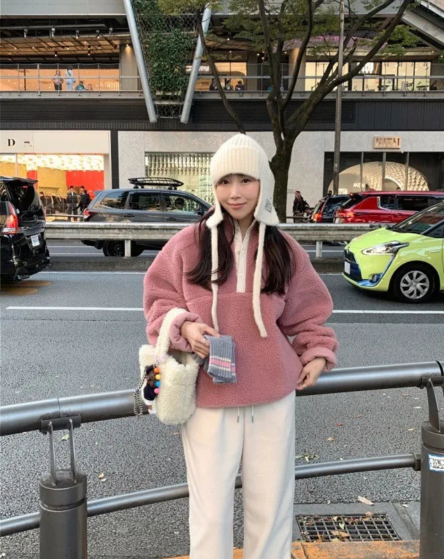 Suda de Terciopelo de Cordero para Mujer, Estilo Hoado y Casual, Cuello Alto, Abrigo Cálido de Manga Larga, Versión Cor...