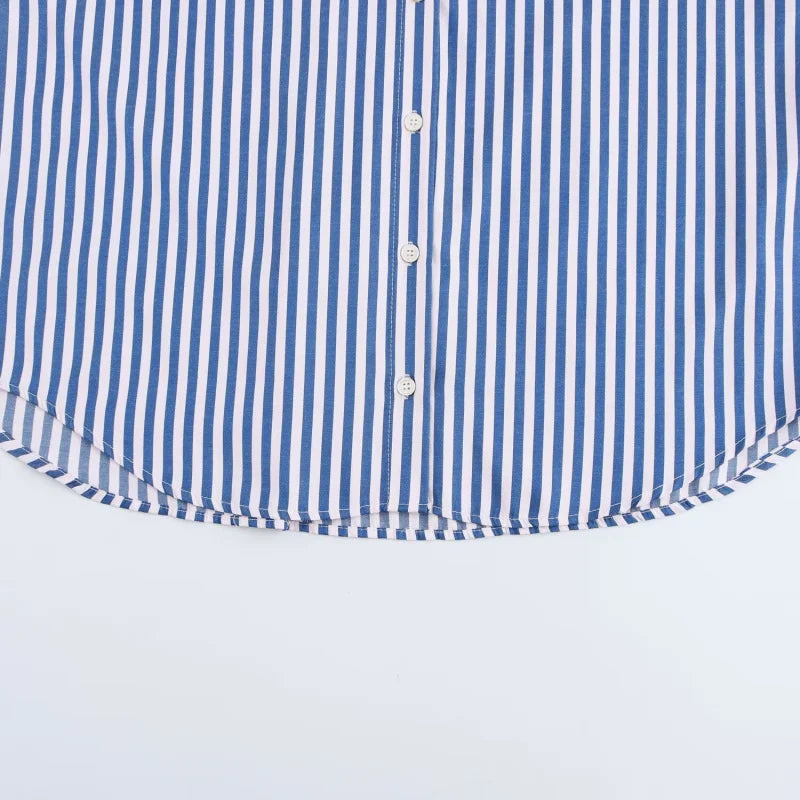 ETJ 2025 primavera de las mujeres nueva moda europea-americana rayas de manga larga solapa versión suelta camisa de popelina selección multicolor YUNO STUDIOS