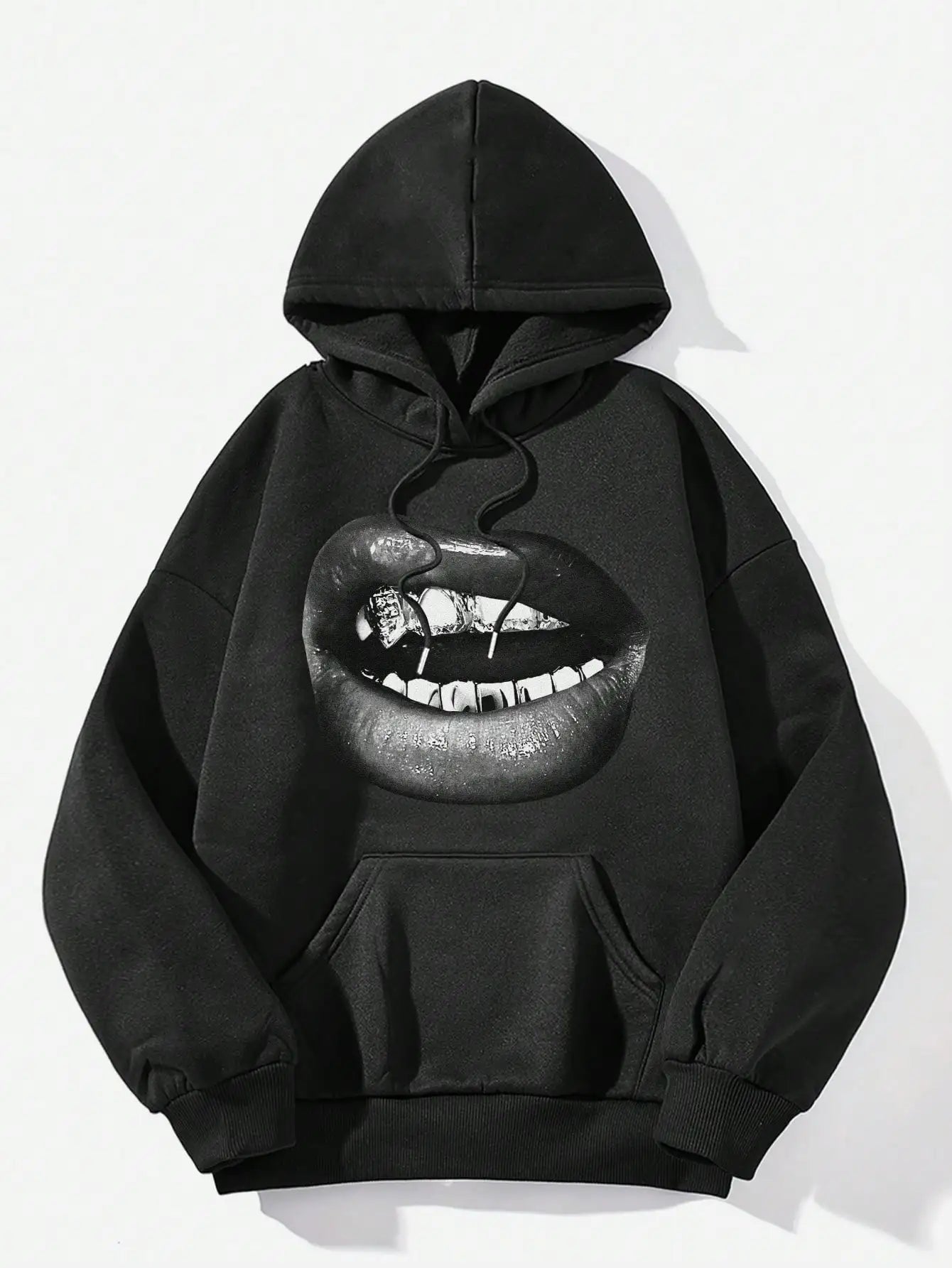 Sudadera con capucha para mujer con estampado de labios creativo y fresco, ropa superior de estilo minimalista para otoño e invierno, 2025