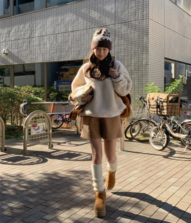 Suda de Terciopelo de Cordero para Mujer, Estilo Hoado y Casual, Cuello Alto, Abrigo Cálido de Manga Larga, Versión Cor...