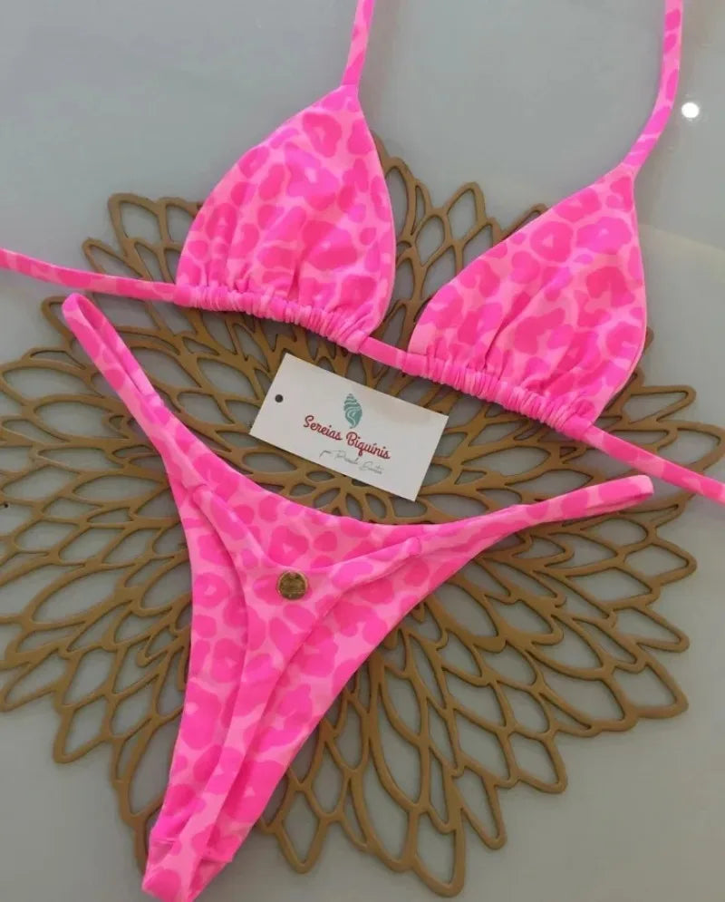 Conjuntos de Bikini sexys con estampado, Tops con cordones y cuello Halter, tangas, traje de baño estilo playero Y2k, trajes de baño para mujer, ropa de playa Куshenльник Ж Salahdhe 2025 YUNO STUDIOS