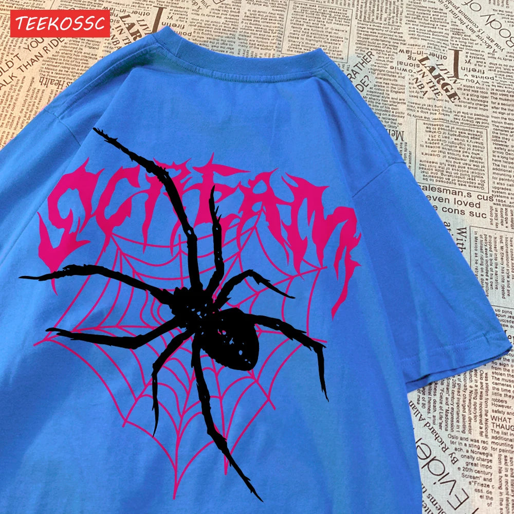 Camisetas informales de algodón para mujer, Tops con estampado de telarañas y grito, ropa femenina de moda de manga corta suave con cuello redondo de gran tamaño YUNO STUDIOS