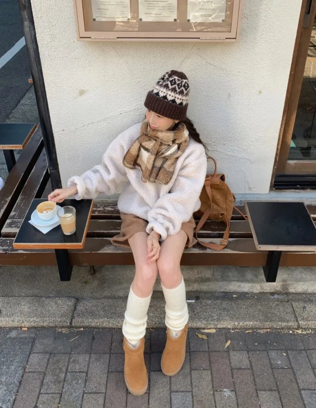 Suda de Terciopelo de Cordero para Mujer, Estilo Hoado y Casual, Cuello Alto, Abrigo Cálido de Manga Larga, Versión Cor...