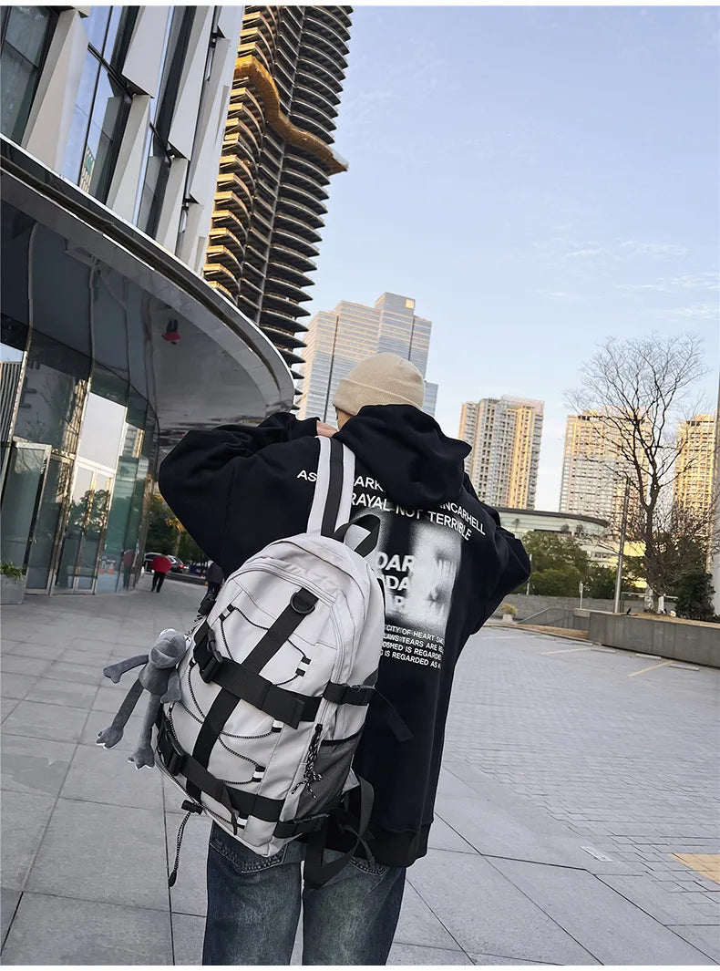 Mochila bolso de skate hombres mujeres moda fresco raya reflectante mochila estudiante mochila personalizada de gran capacidad YUNO STUDIOS