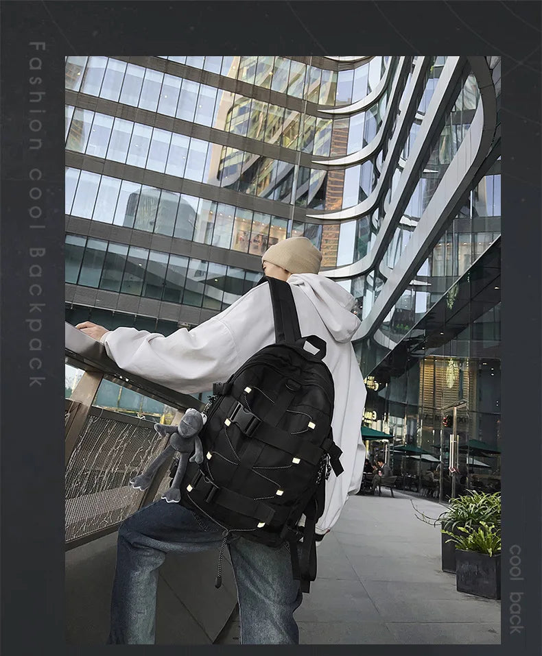 Mochila bolso de skate hombres mujeres moda fresco raya reflectante mochila estudiante mochila personalizada de gran capacidad YUNO STUDIOS