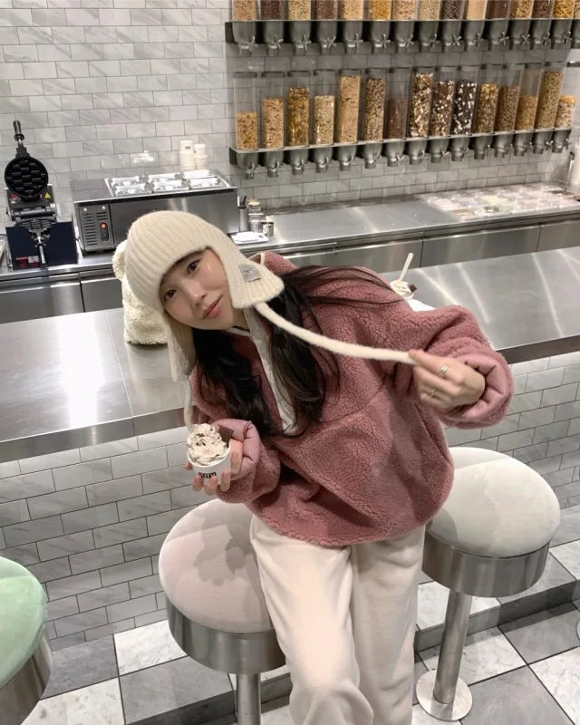 Suda de Terciopelo de Cordero para Mujer, Estilo Hoado y Casual, Cuello Alto, Abrigo Cálido de Manga Larga, Versión Cor... YUNO STUDIOS