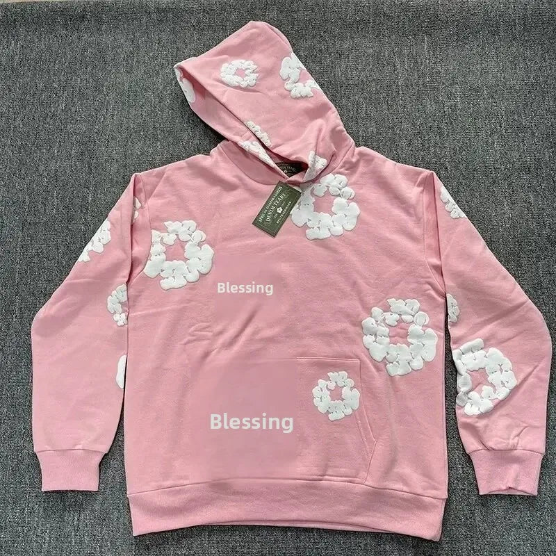 Sudadera con capucha de franela de algodón holgada, traje informal estilo callejero, sudadera con capucha Y2K, conjunto de ocio para parejas americanas de calle alta YUNO STUDIOS