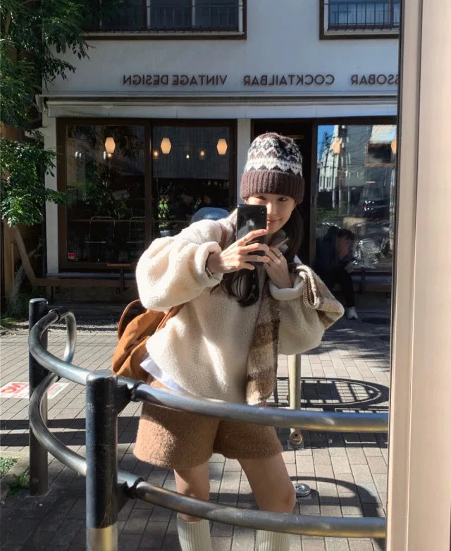 Suda de Terciopelo de Cordero para Mujer, Estilo Hoado y Casual, Cuello Alto, Abrigo Cálido de Manga Larga, Versión Cor... YUNO STUDIOS