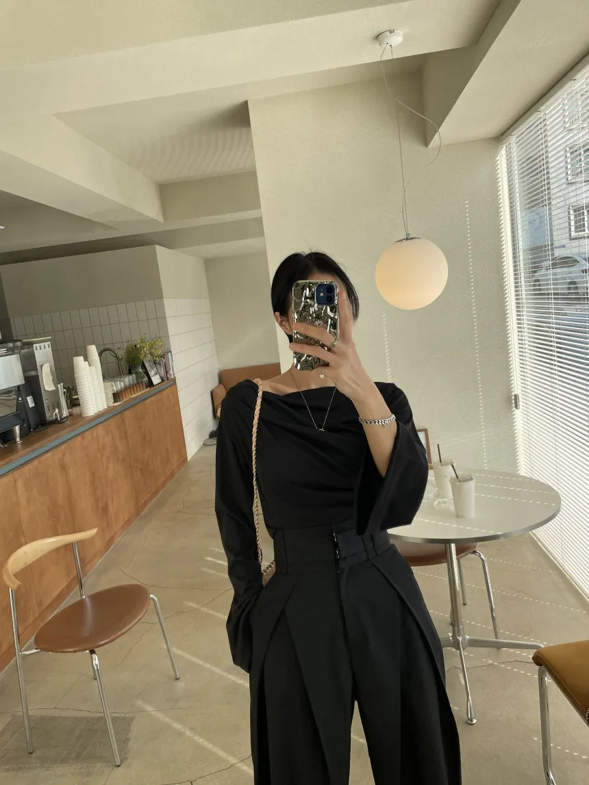 Pantalones largos para mujer, pantalón de pierna ancha, liso, informal, Regular, suelto, Simple, elegante, empalme, Capris ajustados de cintura alta, pantalones de otoño YUNO STUDIOS