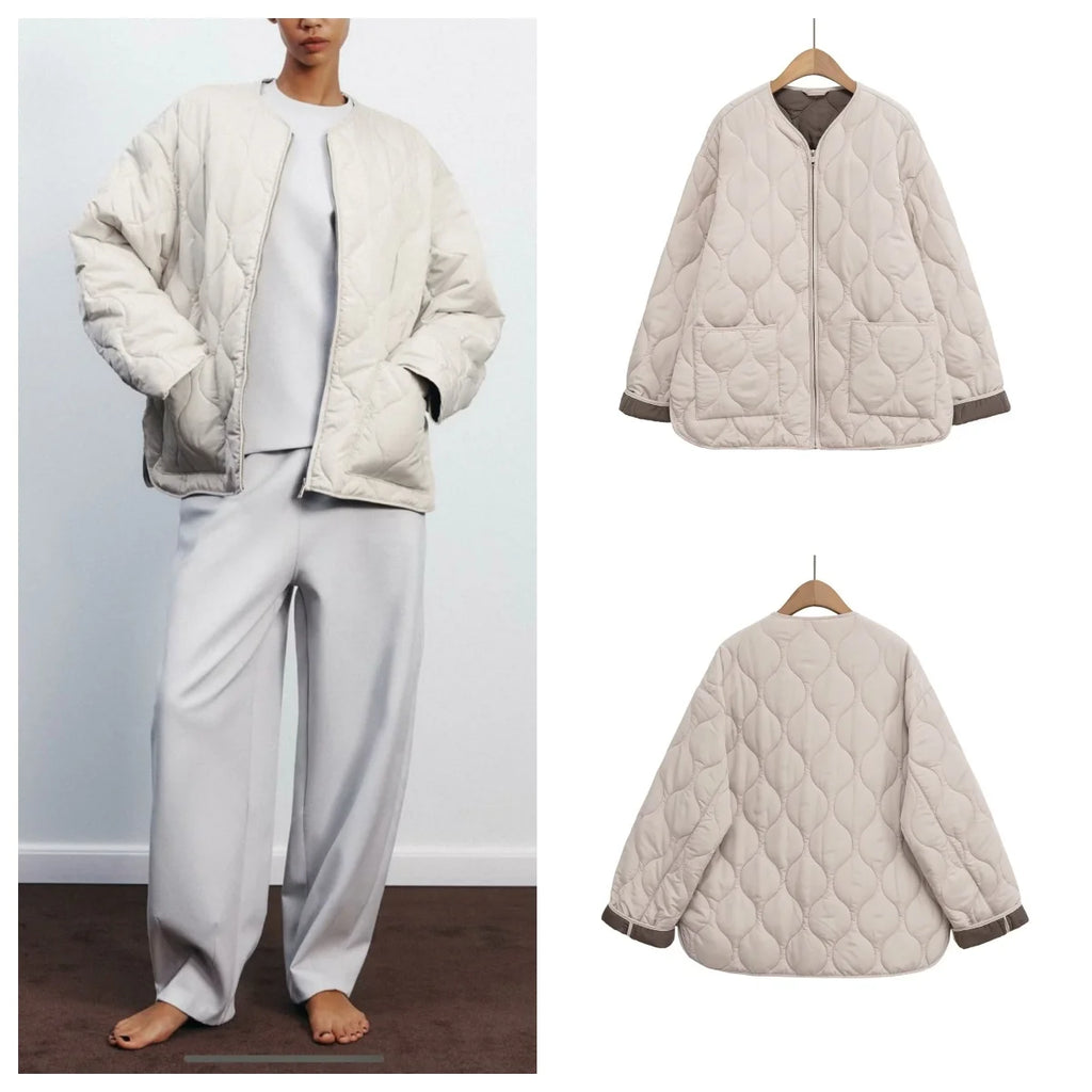 Chaqueta de algodón cálida con diamantes, informal, holgada, estilo europeo y americano, invierno 2025