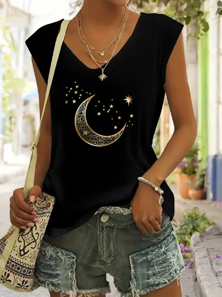 2025 nuevo chaleco sin mangas para mujer con tótem Retro Para sol y luna estampado verano calle Casual moda S-5XL
