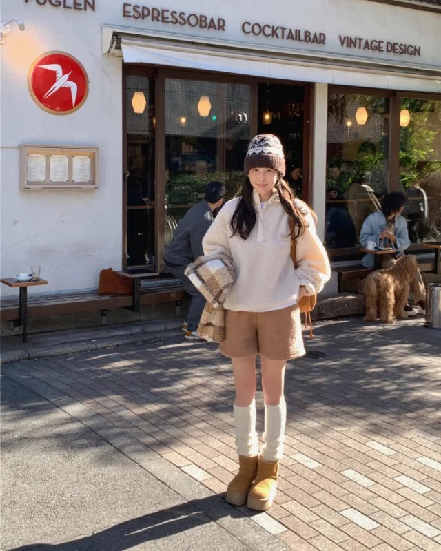 Suda de Terciopelo de Cordero para Mujer, Estilo Hoado y Casual, Cuello Alto, Abrigo Cálido de Manga Larga, Versión Cor...