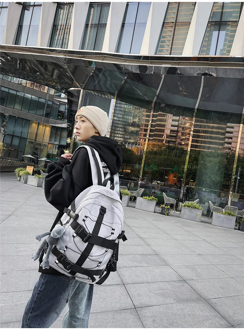 Mochila bolso de skate hombres mujeres moda fresco raya reflectante mochila estudiante mochila personalizada de gran capacidad YUNO STUDIOS