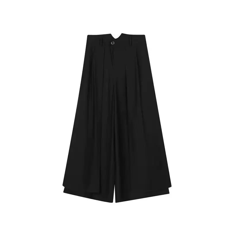 Pantalones japoneses en capas de vanguardista para hombre, pantalones Hakama Y2k de pierna ancha, ropa de calle estética oscura, ropa de gran tamaño