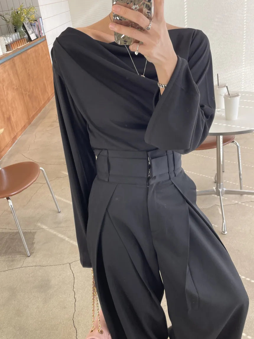 Pantalones largos para mujer, pantalón de pierna ancha, liso, informal, Regular, suelto, Simple, elegante, empalme, Capris ajustados de cintura alta, pantalones de otoño