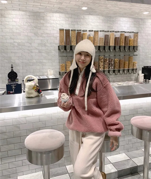 Suda de Terciopelo de Cordero para Mujer, Estilo Hoado y Casual, Cuello Alto, Abrigo Cálido de Manga Larga, Versión Cor...