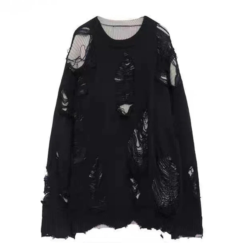 Suéteres falsos de dos piezas con agujeros para hombre, prendas de punto de gran tamaño Y2k con diseño hueco, cárdigan Reversible para subcultura, abrigos, ropa para hombre