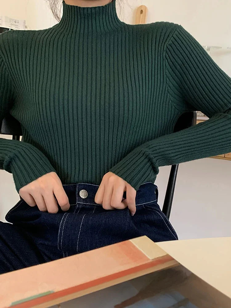 AOSSVIAO 2025 elegante Otoño Invierno suéter mujeres jerseys de manga larga Casual cuello alto cálido básico suéter de punto Jumpers Top YUNO STUDIOS