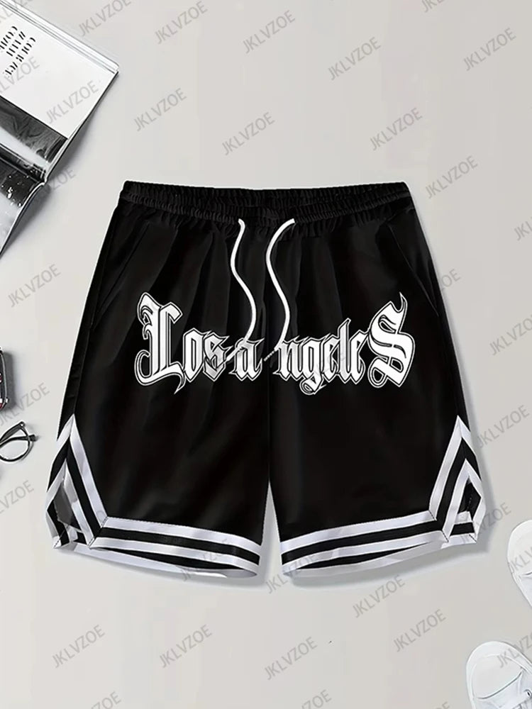 Novedad de verano, pantalones cortos de békerbol con estampado de Los Ángeles para hombres y mujeres, Jersey informal Hawaii Beach Fitness, pantalones cortos de entrenamiento deportivo a la moda