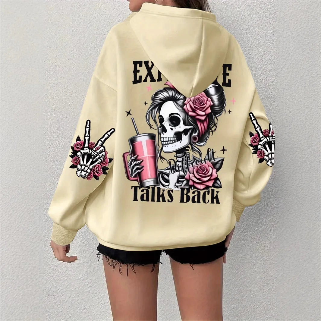 2025 Ropa deportiva de gran tamaño popular para otoño e invierno, sudadera con capucha de manga larga con estampado de calavera YUNO STUDIOS