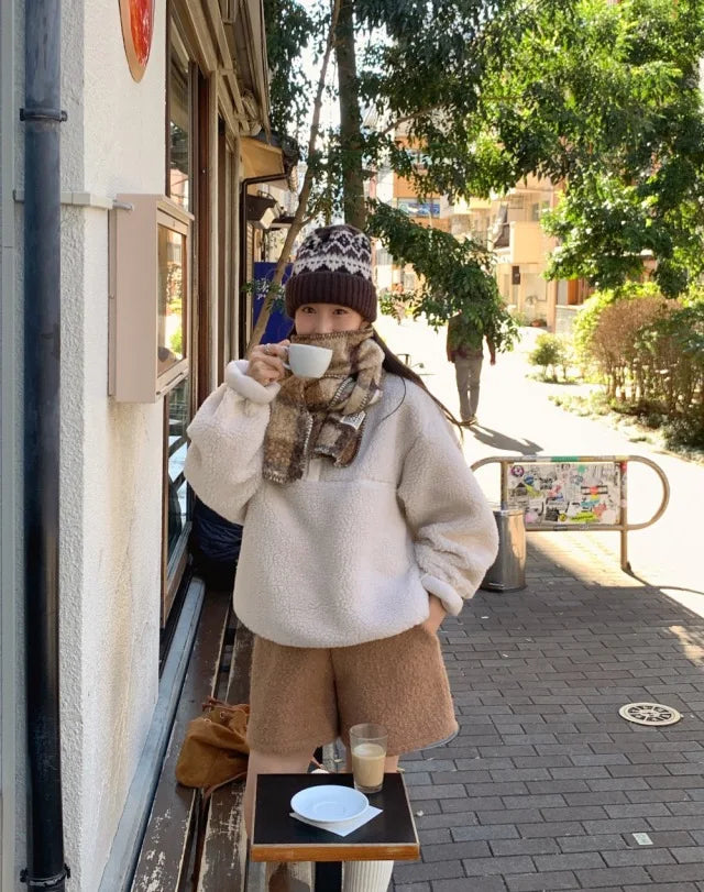 Suda de Terciopelo de Cordero para Mujer, Estilo Hoado y Casual, Cuello Alto, Abrigo Cálido de Manga Larga, Versión Cor...