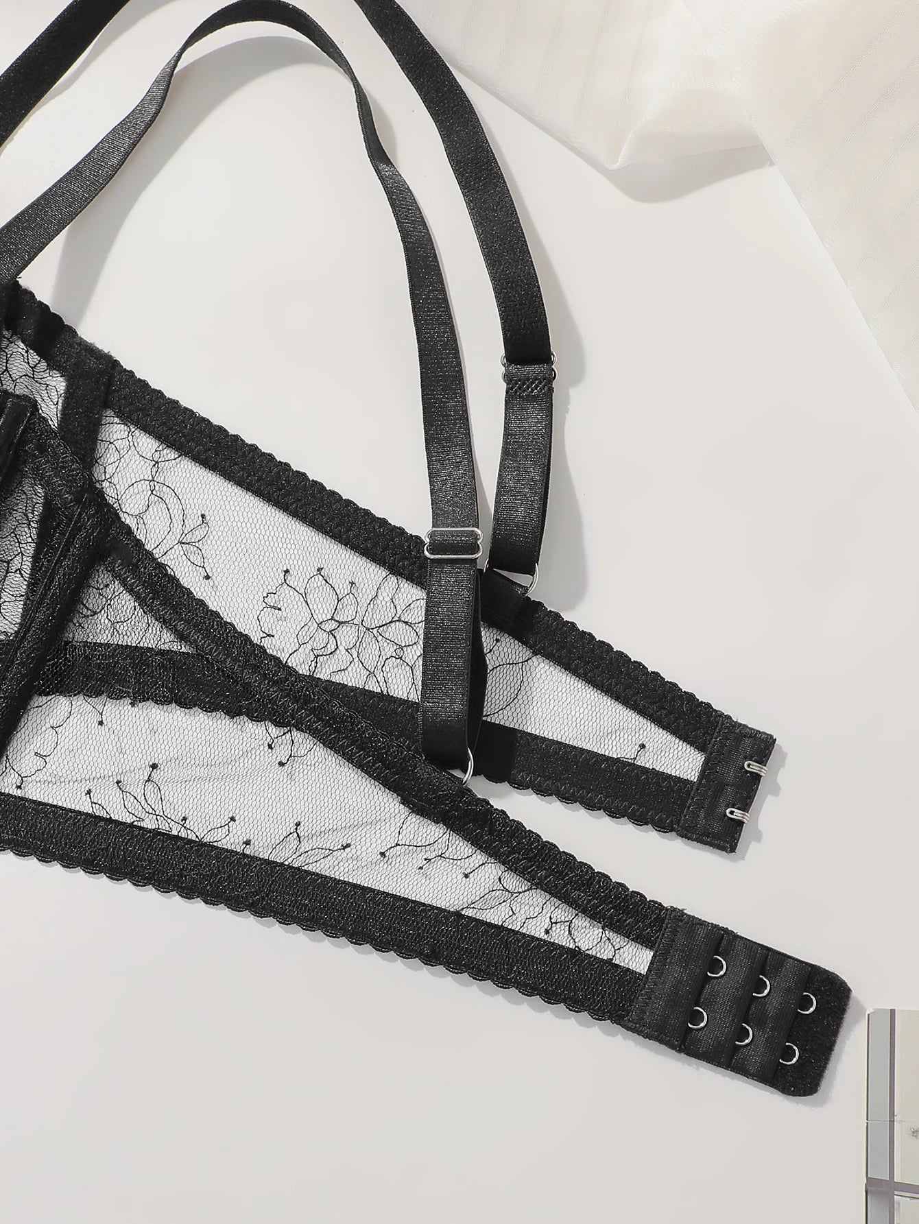 Conjunto de lencería transparente ultrafina de encaje negro de 2 piezas, conjunto sexy de color sólido, sujetador para mujer, Tanga de fiesta, ropa interior MR3406