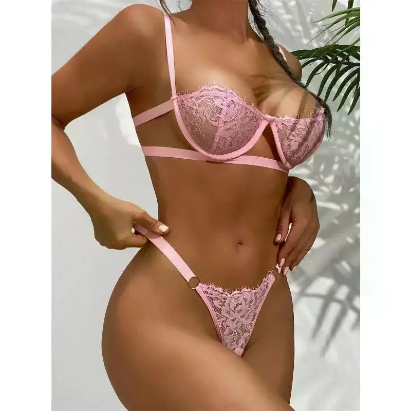 Lencería Sexy de encaje para mujer, ropa interior transparente, bordado de hadas, Conjunto de sujetador delicado, conjuntos de bragas Push Up, sujetadores eróticos finos
