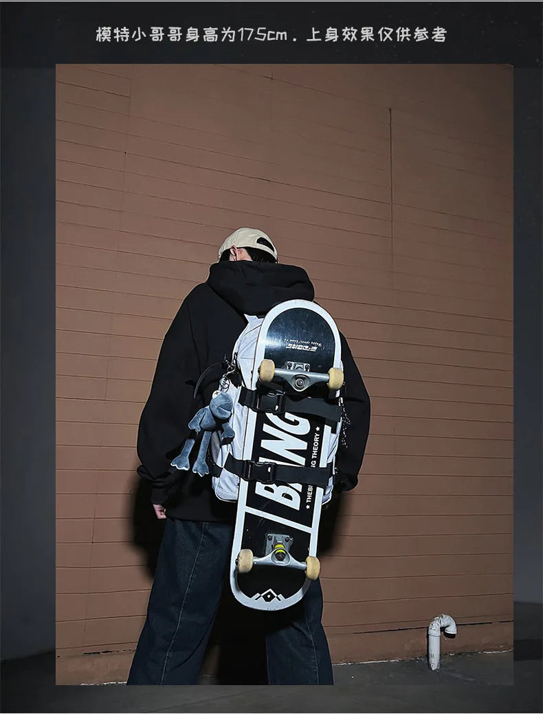 Mochila bolso de skate hombres mujeres moda fresco raya reflectante mochila estudiante mochila personalizada de gran capacidad