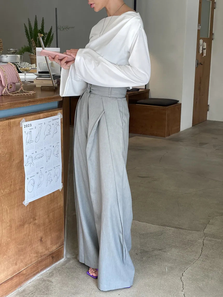 Pantalones largos para mujer, pantalón de pierna ancha, liso, informal, Regular, suelto, Simple, elegante, empalme, Capris ajustados de cintura alta, pantalones de otoño